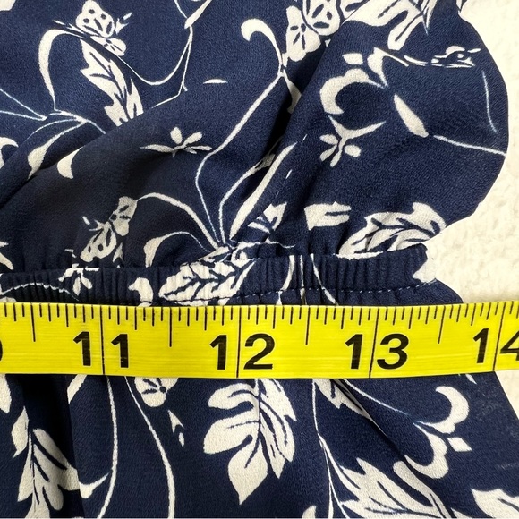 Express Dress Womens Medium Navy Blue Floral Long Sleeve Lace Trim - Picture 8 of 16